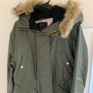J. Crew Winter Coat Olive Green & Pink